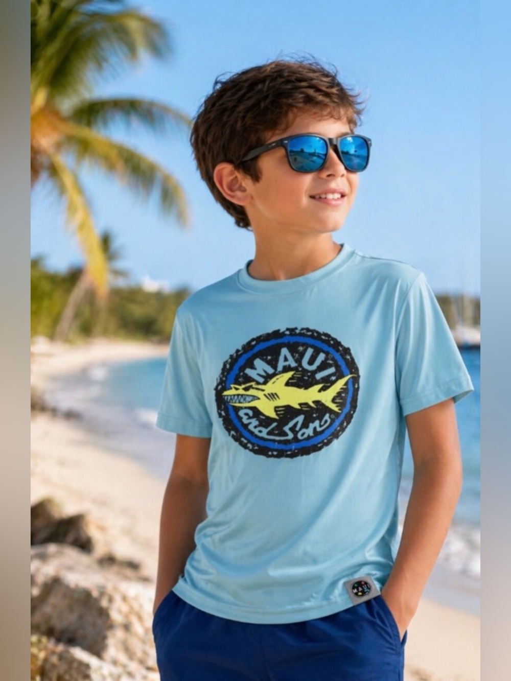 Maui and Sons Light Blue Rash Guard 50+ SPF